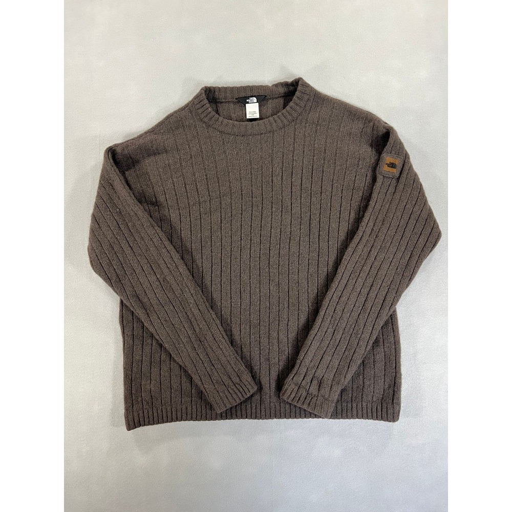 The North Face Mens Brown 100% Wool Ribbed Crewneck Sweater Cabin Winter L